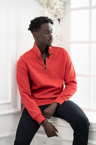 San&Fa Regular Fit Biyeli Fermuarlı Dik Yaka Armürlü Pamuklu Sweatshirt Nar Çiceği