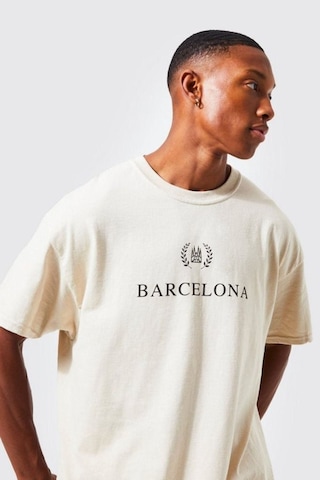 Altamira Unisex Bej Barcelona Baskılı Oversize Tshirt 001