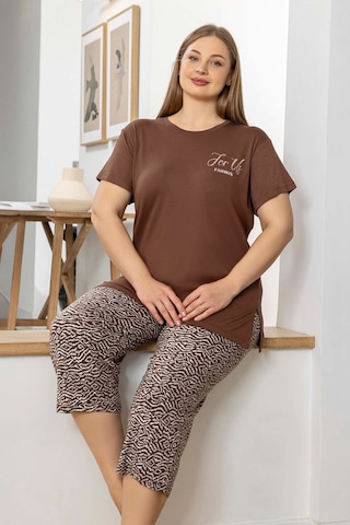 Aydoğan Kadın İnci Büyük Beden Kahve Kapri Pijama Takım 0070 Kahve