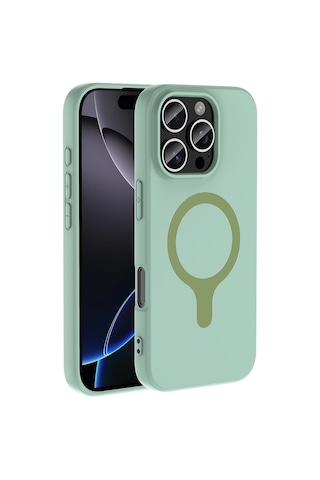 Apple iPhone Uyumlu 16 Pro Max Kılıf M-safe Şarj Özellikli Zore Aris Silikon Kapak - Turkuaz