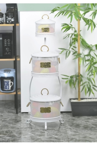 Metal Standlı 3 Katlı Delikli Patates Soğan Sarımsak Kovası Beya Çok Renkli