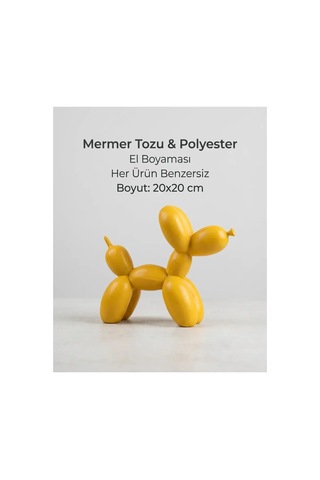 Dekoratif Balon Köpek Figürü Sarı 20x20 Cm Modern Biblo, Masaüstü Ve Konsol Üstü Dekor Objesi