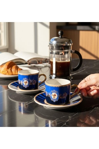 2 Kişilik Bird Blue Double Kahve Fincanı-5529 Mavi