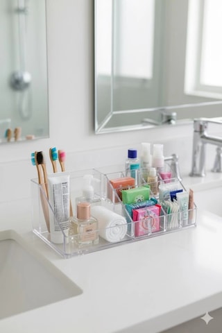 Şeffaf Akrilik Banyo Kozmetik Düzenleyici Organizer 13x22x8 Cm Şeffaf