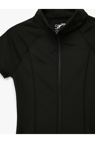 Koton Dik Yaka Kısa Kollu Fermuarlı Slim Fit Spor Tişört Siyah 6sak10030nk Siyah