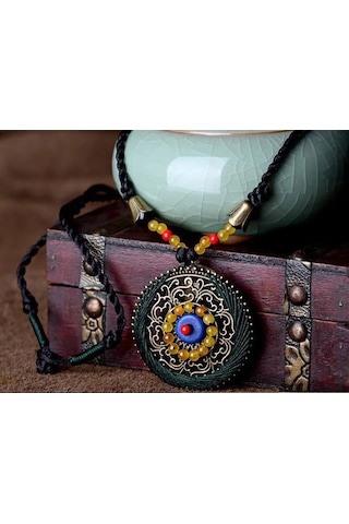 3M Doğal Taşlı Handmade Bohemian Etnik Kadın Kolye Yeşil