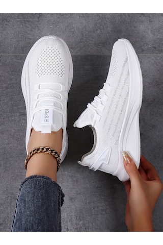 Beyaz Unisex Hafif Triko Sneaker Ortopedi Ayakkabı-015 Beyaz