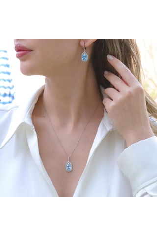 Aquamarin Taşlı Gümüş Set Gümüş