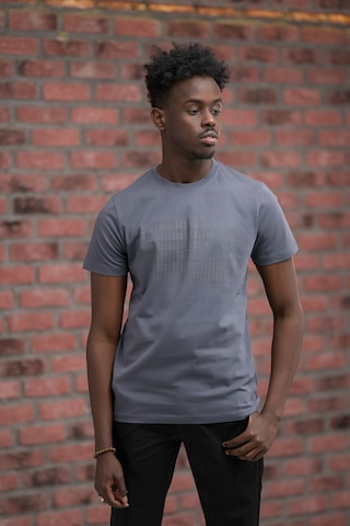 Slim Fit Pamuklu Önü Baskılı Sıfır Yaka T-shirt Gri