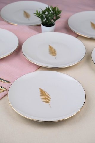 Tabak Evi Porselen Natura Fern Altın Yaldız Pasta Tabağı 20,50cm 6 Lı Çok Renkli