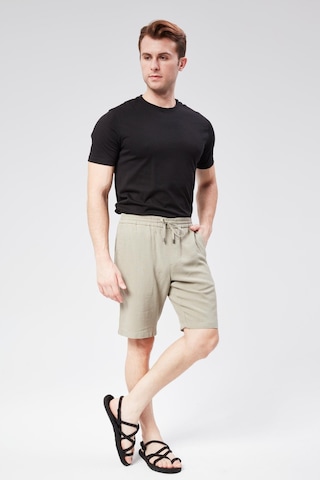 Braccas Erkek Beli Lastikli Bağcıklı Keten Karışımlı Slim Fit Jogger Şort Yeşil Yeşil
