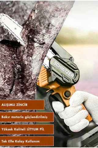 Schmitzer SCH-9108T 21V Pro Metal Dişli Çift Akülü Çelik Şansuzan Şarjlı Dal Ağaç Budama Makinesi Testeresi
