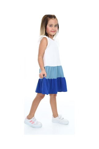 Toontoy Kız Çocuk Fırfırlı Garni Detaylı Elbise Mavi