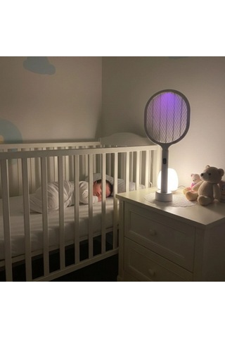 Usb Şarjlı Beyaz Renk Kendiliğinden Standlı Şarj Göstergeli Uv Işıklı Sinek Öldürme Raketi Ltd-718