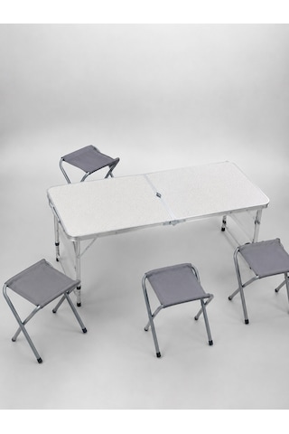 Ayarlanabilir Yükseklikli Kamp Ve Piknik Masası 4 Kişilik Katlanabilir Masa Seti Sarı