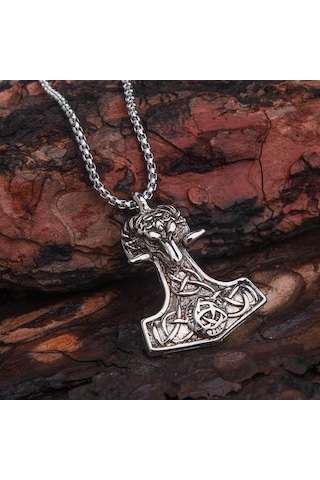Viking Thor Çekiç Savaşçı Baltası Erkek Kolye Çelik İskandinav