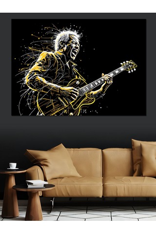Elektro Gitar Çalan Adam Dekoratif Kanvas - Mdf Ahşap Tablo