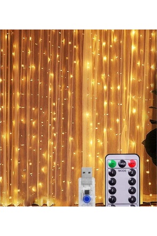 200 Led'li 2x2 Metre Animasyonlu Perde Led Işık - Günışığı Sarı