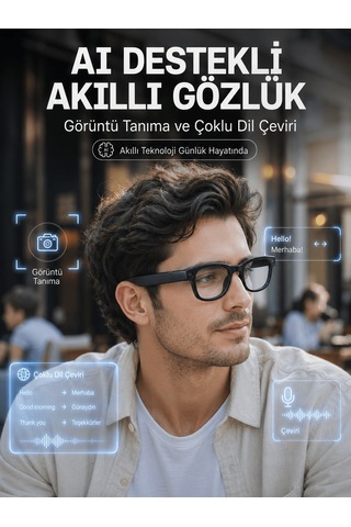 Siyah 3 Lensli Akıllı Kamera Gözlüğü 8 Mp Fotoğraf Video Çekim Aı Görüntü Tanıma Bluetooth