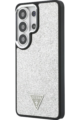 Galaxy Uyumlu S26 Ultra Kılıf Guess Lisanslı M-safe Metal Kamera Çerçeveli Üçgen Logolu Glitter Kapak Gümüş Gümüş