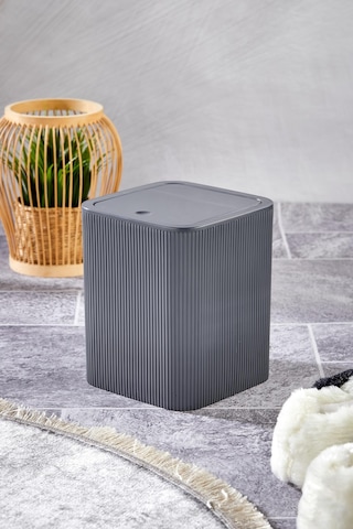 Line Çizgili Kare Kapaklı Klik Çöp Kovası Banyo Mutfak Antrasit Gri