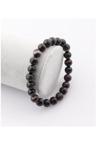 Tesbih Sakarya Siyah Damarlı Akik Taşı Doğaltaş Unisex Bileklik Siyah