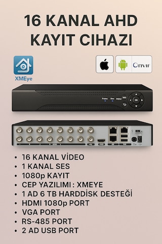 16 Kanal 5mp Ahd Dvr Xmeye Kayıt Cihazı