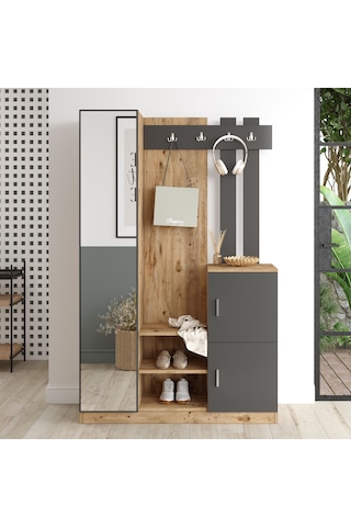 Yurudesign Roger Vestiyer Portmanto Ayakkabılık Çam-Antrasit
