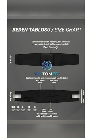 Çelik Balenli Lumbostad 26cm Korse, Ortopedik Korse, Bel Korsesi, Skolyoz, Fıtık, Siyah