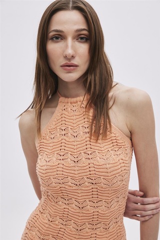 Sherin Oranj Halter Yaka Midi Triko Elbise-oranj