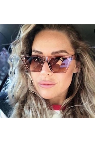 Mobgift Cat Eye Dörtgen Güneş Gözlüğü Şeffaf Konyak - Kahverengi