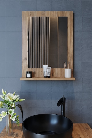 Makbulce Safir Raflı Dresuar Banyo Aynası 60 x 45 Atlantik Çam