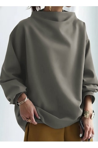 Tua Moda Kadın Uzun Kollu Geniş Balıkçı Yaka Modal Bluz Yeşil