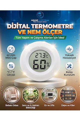 Yuvarlak Dijital Termometre Ve Nem Ölçer - Higrometre - Teraryum Ve Kuluçka Makinesi Isı Ölçer - Hassas Ölçme Aralığı