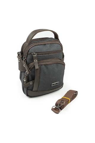 Kanvas Deri Detay Erkek Günlük El Omuz Askılı Çanta Gri A101 Gri