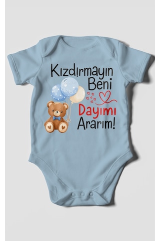 Morivokids Kızdırmayın Beni, Dayımı Ararım Kısa Kollu Bebek Body %100 Pamuk Bebe Mavisi