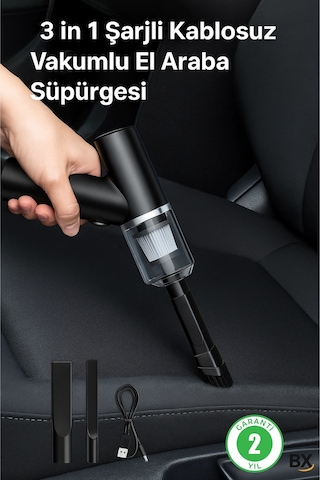 3 İn 1 Şarjlı Kablosuz Vakumlu El Araba Süpürgesi Araç Ev Ofis Süpürgesi