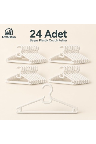 Ottohaus 24 Adet Çocuk Askısı, Beyaz Plastik Elbise Askısı