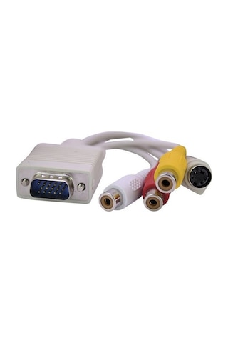 15 Cm. Vga Erkek To 3 Rca Dişi + S Video Dişi Dönüştürücü Kablo