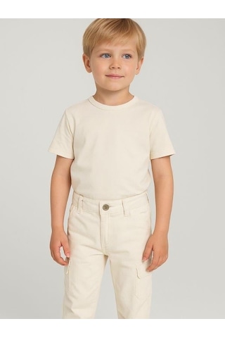 Nanica Kids Erkek Bebek Pamuklu Kumaş Kargo Cepli Pantolon-16006 Krem