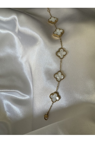 Yonca Beyaz Çelik Bileklik Gold