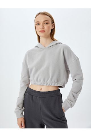 Koton Şardonlu Kapüşonlu Uzun Kollu Crop Oversize Sweatshirt Gri 5wak10099nk
