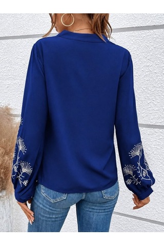 Suma Kadın Uzun Kollu Viskon Bluz Çiçek Desenli Kollar Lacivert 2xl-3xl