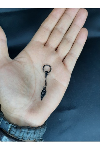 Mryart Yaprak Desen Unisex Çelik Küpe Siyah