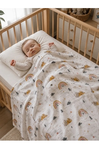 E&f Store Gökkuşağı Desenli Müslin Bebek Battaniyesi Çok Renkli