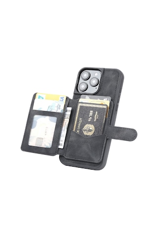 Teleplus Apple Uyumlu iPhone 15 Pro Kılıf H67 Kartlıklı Cüzdanlı Kılıf