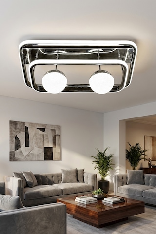 Prizma Model Çift Katlı 2 Toplu Salon - Oturma Odası Led Avizesi Gümüş Gri