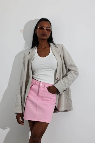 Pembe Mini Denim Etek Pembe