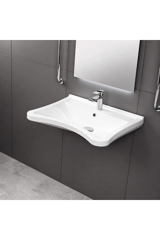 Quarter Bath Engelli Lavabo 50x60 Cm Duvara Asma Seramik Lavabo Tekerlekli Sandalye Uyumlu Parlak Beyaz 70sd2006