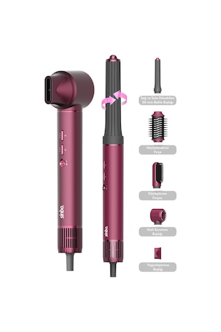 Pro Compact Uzun Multi-styler Hava Üfleme 5in1 Saç Şekillendirici Bldc Shd-1729 Royal Gilded Red Bordo